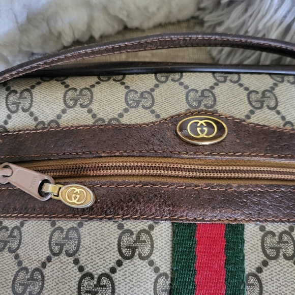 Gucci "GG" Supreme Sherry Web Camera Brown Leather Coated Canvas Cross Body - Picture 6 of 13